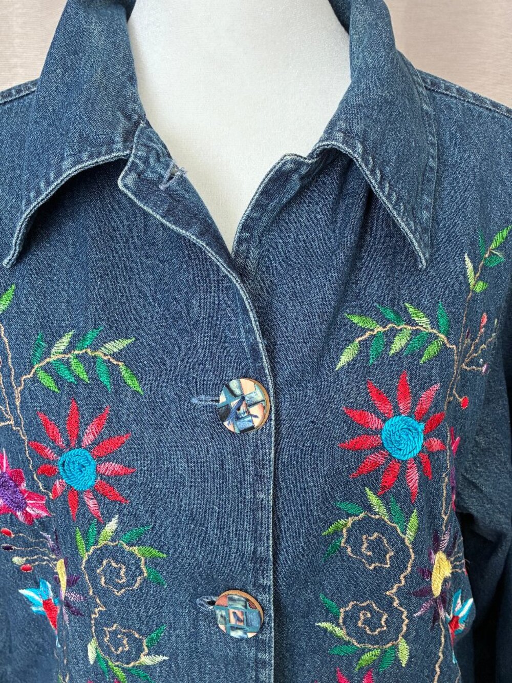 Embroidered Jean Jacket - Wear as a Shirt or Jacket